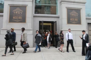 Eventgoers leave the Troy Savings Bank Music Hall earlier this year.